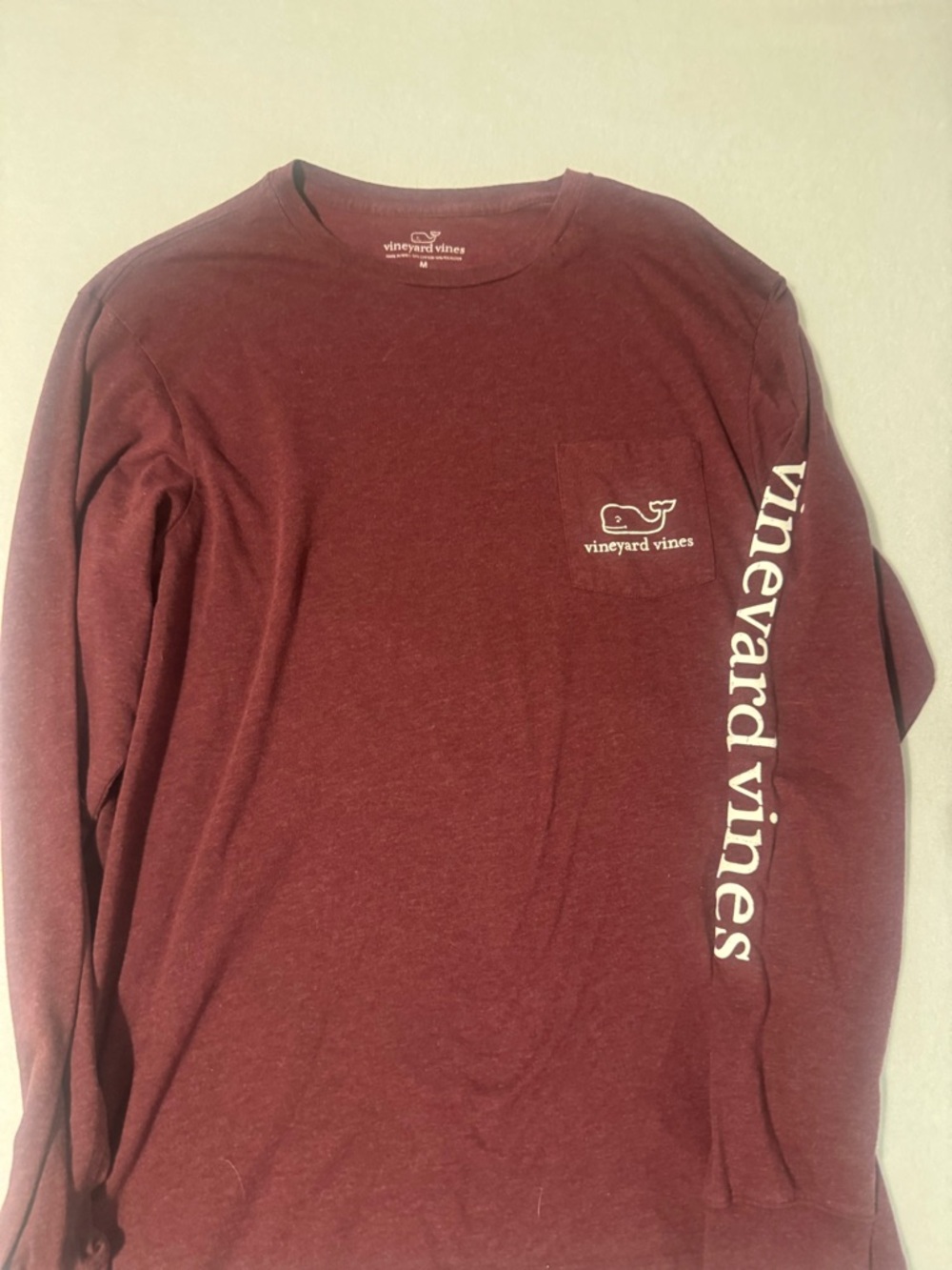 Vineyard Vines Men's Long-Sleeve Pocket Tee in Maroon with White Logo